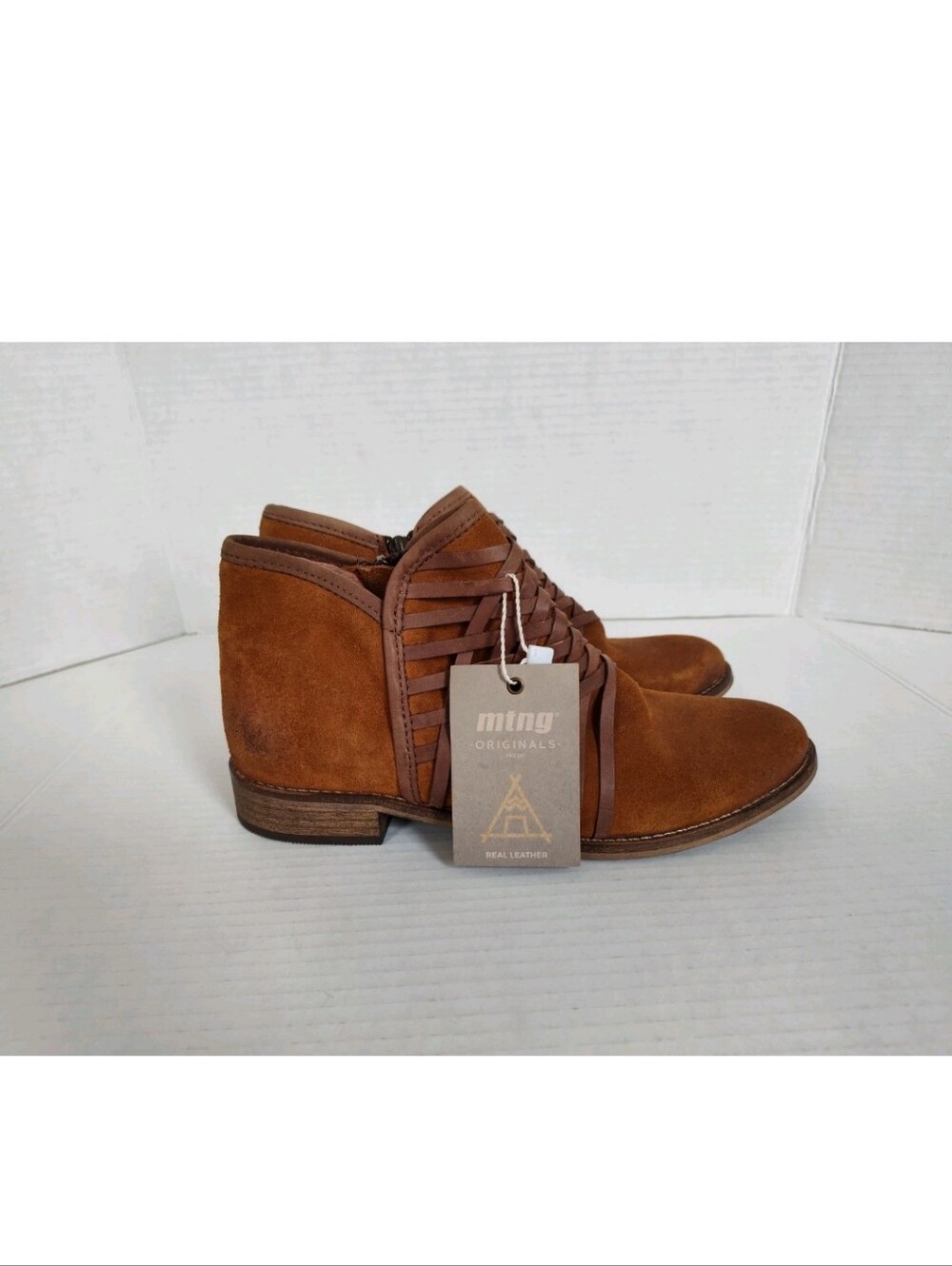 MTNG  Brown Suede Leather Ankle Boots size 38 US 7.5 Boho Western Booties